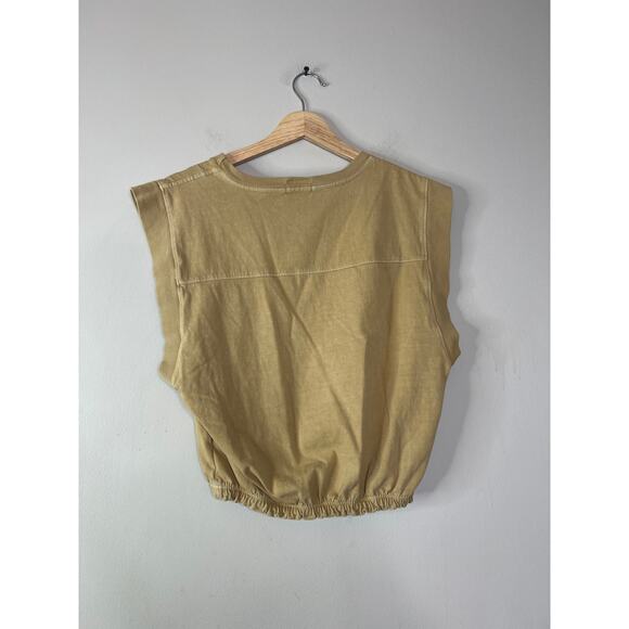 NEW Mother Swiper Wide Sleeve Elastic Waistband Pull Over Tan Crop Top - Picture 7 of 8